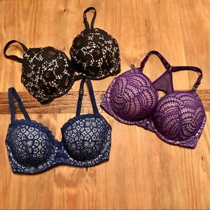 NWT 3 Victoria's Secret Push Up & Demi Bras 32DD
